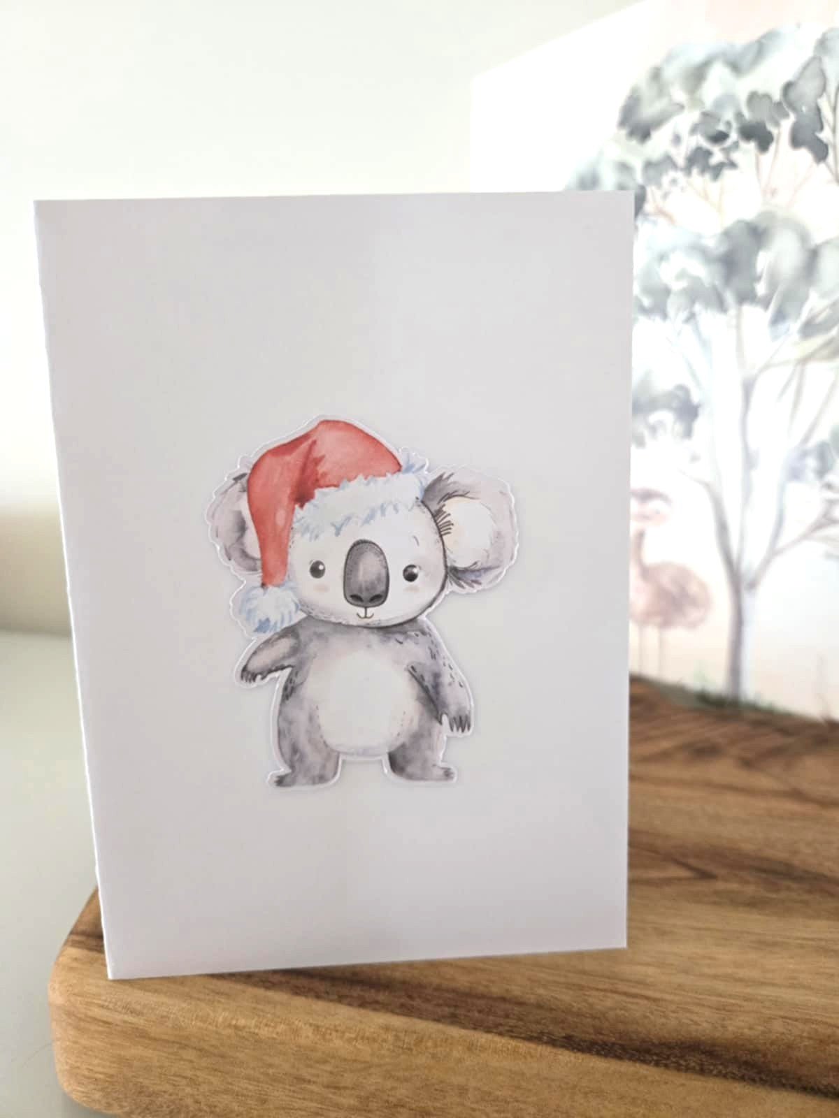 Cute Christmas Koala Greeting Card with Matching Mini Sticker - Greeting Cards - aunt uncle gift - aussie animal - hand made