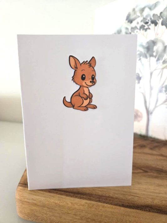 Cute Kangaroo Greeting Card with Matching Mini Sticker - Greeting Cards - aunt uncle gift - aussie animal - australian made