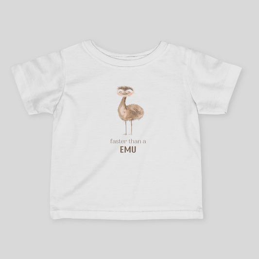 Faster than an Emu - Australian Baby T-shirt - Baby T-shirt - adorable baby - aunt uncle gifts - aussie baby
