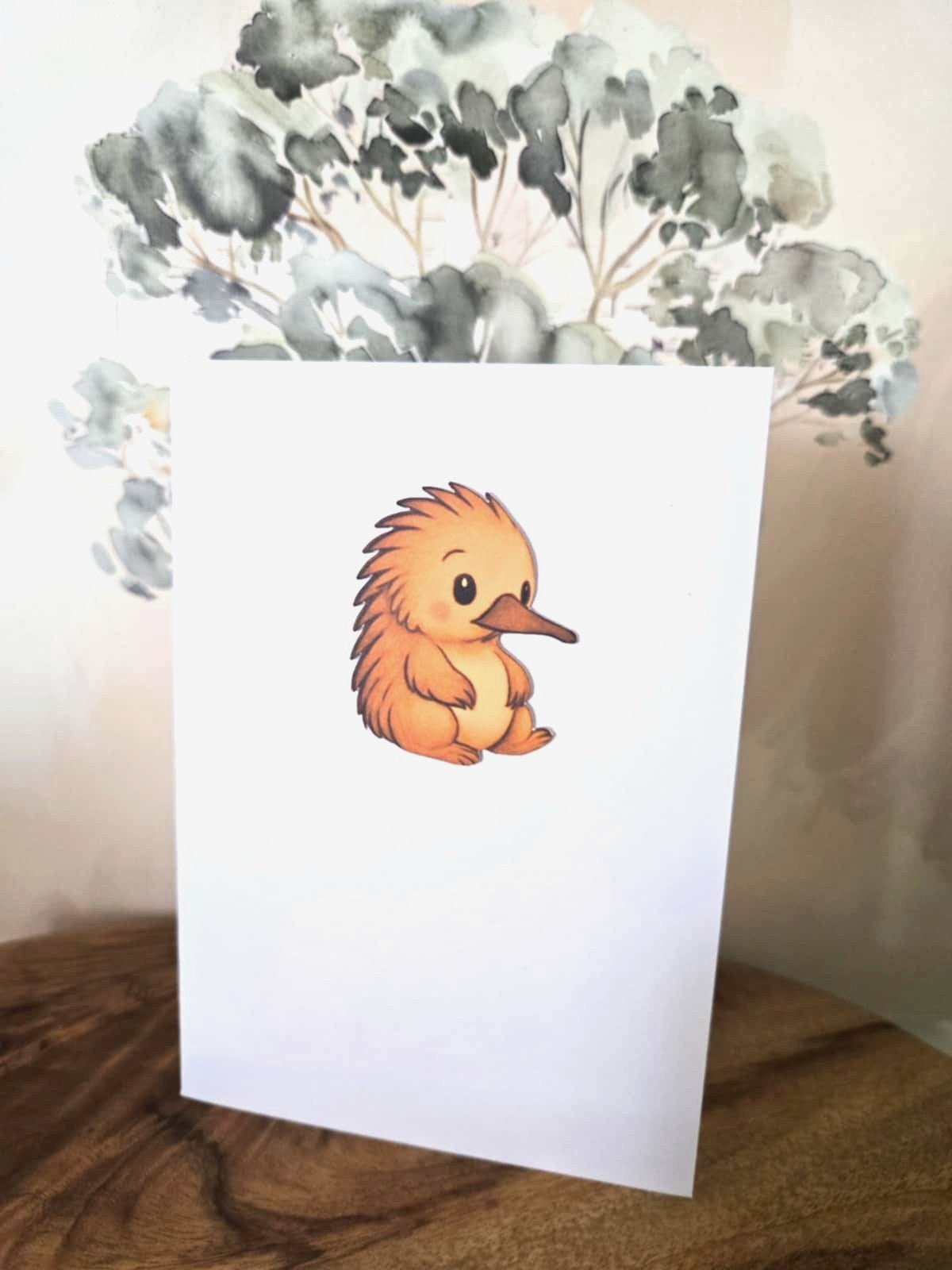 Cute Echidna Greeting Card with Matching Mini Sticker - Greeting Cards - aussie animal card - australian made - hand made