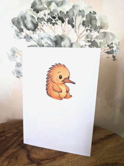 Cute Echidna Greeting Card with Matching Mini Sticker - Greeting Cards - aussie animal card - australian made - hand made