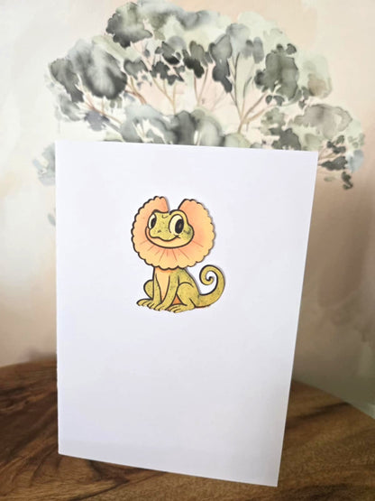 Cute Frill Neck Lizard Greeting Card with Matching Mini Sticker - Greeting Cards - aussie animal card - hand made