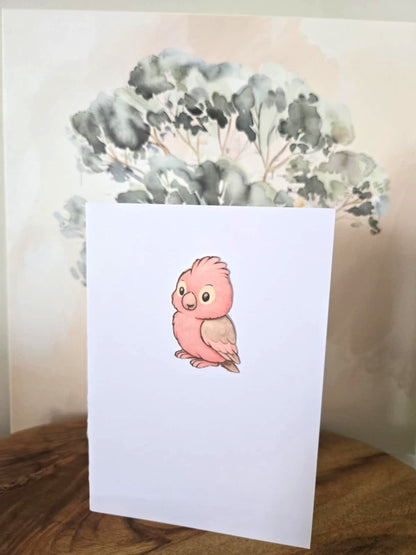 Cute Galah Greeting Card with Matching Mini Sticker - Greeting Cards - aunt uncle gift - aussie animal - australian made