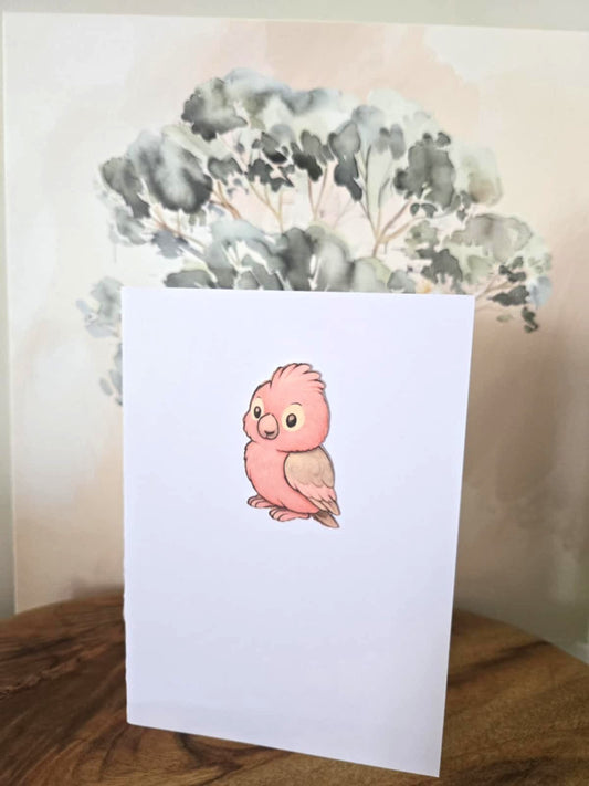 Cute Galah Greeting Card with Matching Mini Sticker - Greeting Cards - aunt uncle gift - aussie animal - australian made