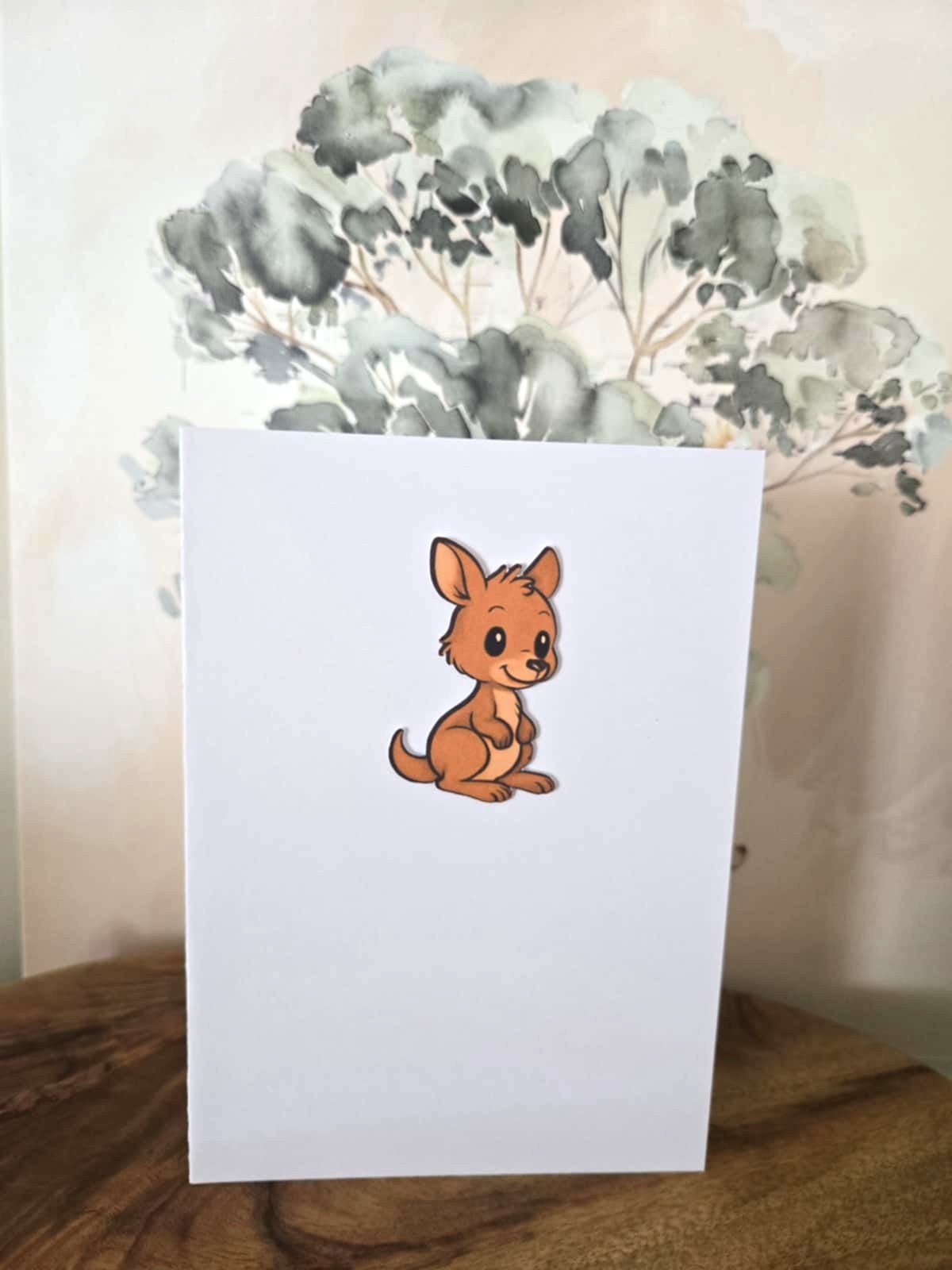 Cute Kangaroo Greeting Card with Matching Mini Sticker - Greeting Cards - aunt uncle gift - aussie animal - australian made