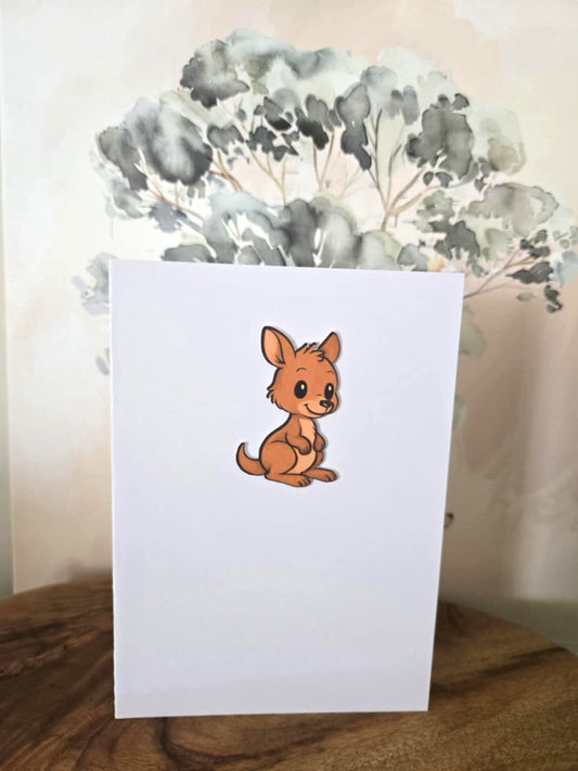 Cute Kangaroo Greeting Card with Matching Mini Sticker - Greeting Cards - aunt uncle gift - aussie animal - australian made