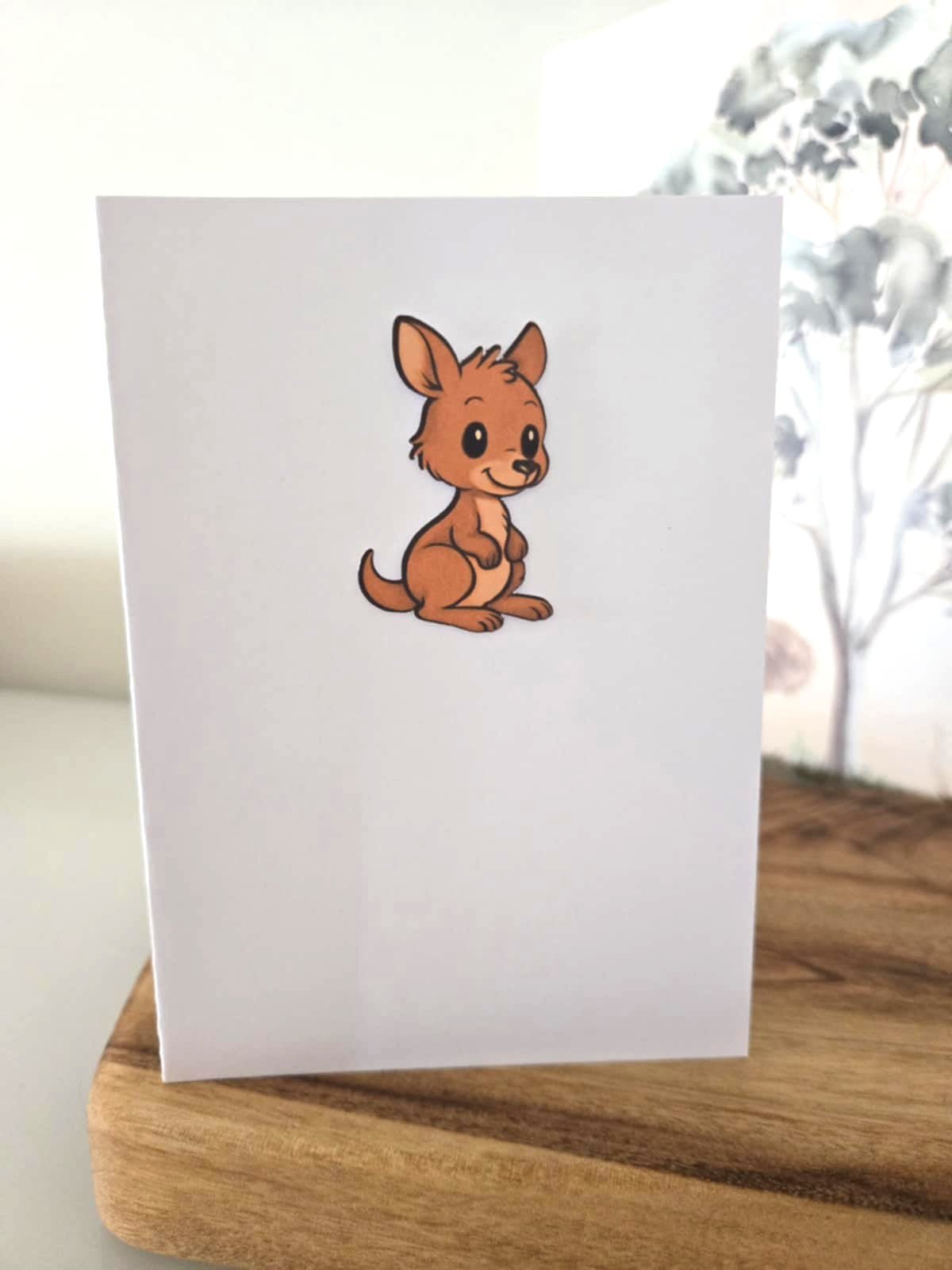 Cute Kangaroo Greeting Card with Matching Mini Sticker - Greeting Cards - aunt uncle gift - aussie animal - australian made