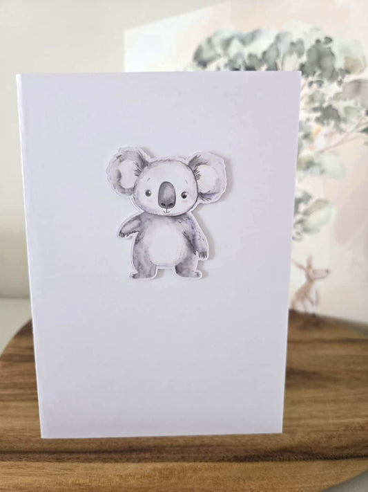 Cute Koala Greeting Card with Matching Mini Sticker - Greeting Cards - 3d greeting card - aussie animal card - hand made