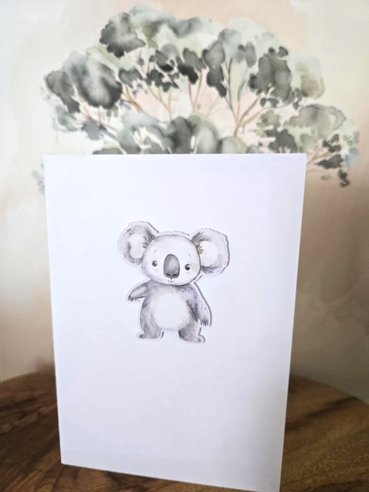 Cute Koala Greeting Card with Matching Mini Sticker - Greeting Cards - 3d greeting card - aussie animal card - hand made
