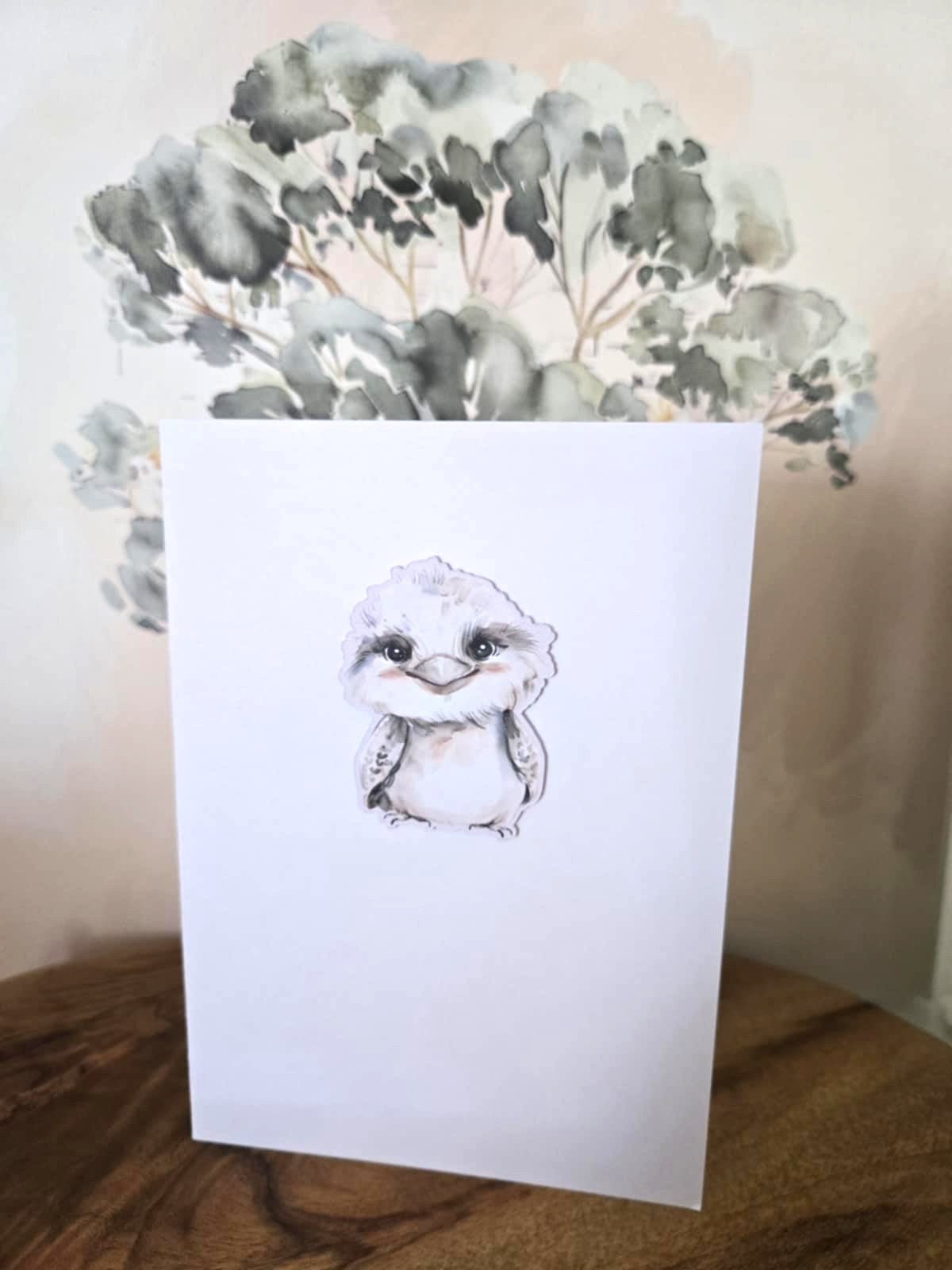 Cute Kookaburra Greeting Card with Matching Mini Sticker - Greeting Cards - 3d greeting card - aussie animal card - hand made