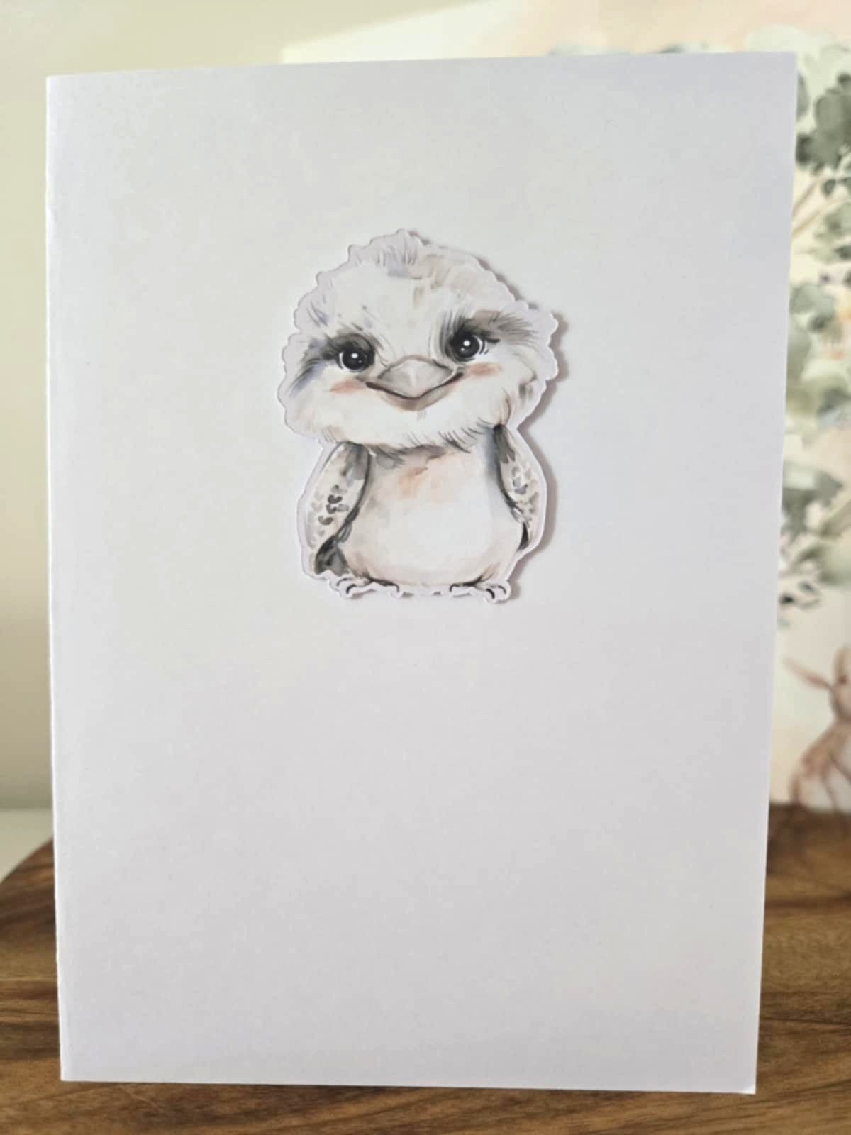 Cute Kookaburra Greeting Card with Matching Mini Sticker - Greeting Cards - 3d greeting card - aussie animal card - hand made