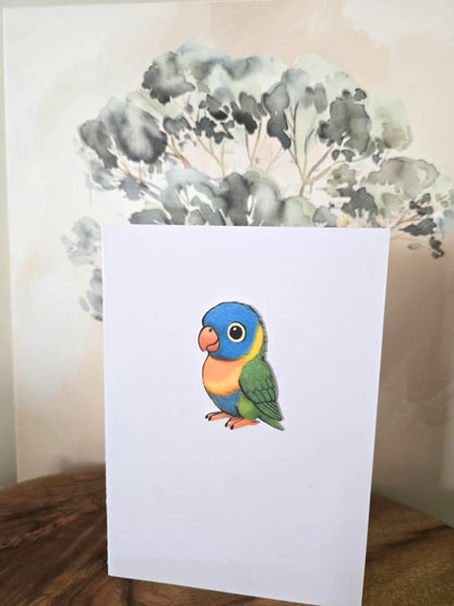 Cute Rainbow Lorikeet Greeting Card with Matching Mini Sticker - Greeting Cards - aunt uncle gift - aussie animal - hand made