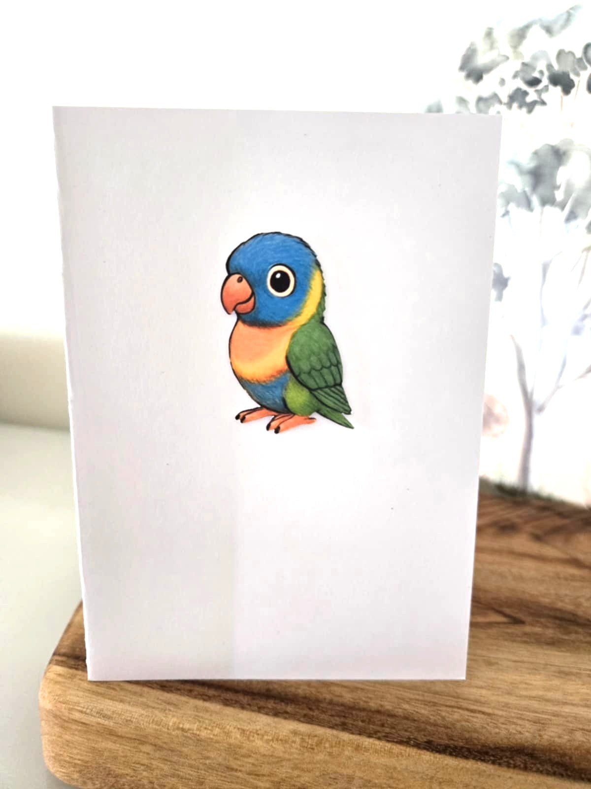 Cute Rainbow Lorikeet Greeting Card with Matching Mini Sticker - Greeting Cards - aunt uncle gift - aussie animal - hand made