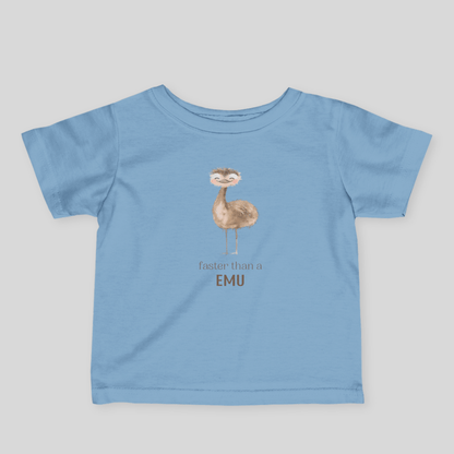 Faster than an Emu - Australian Baby T-shirt - Baby T-shirt - adorable baby - aunt uncle gifts - aussie baby