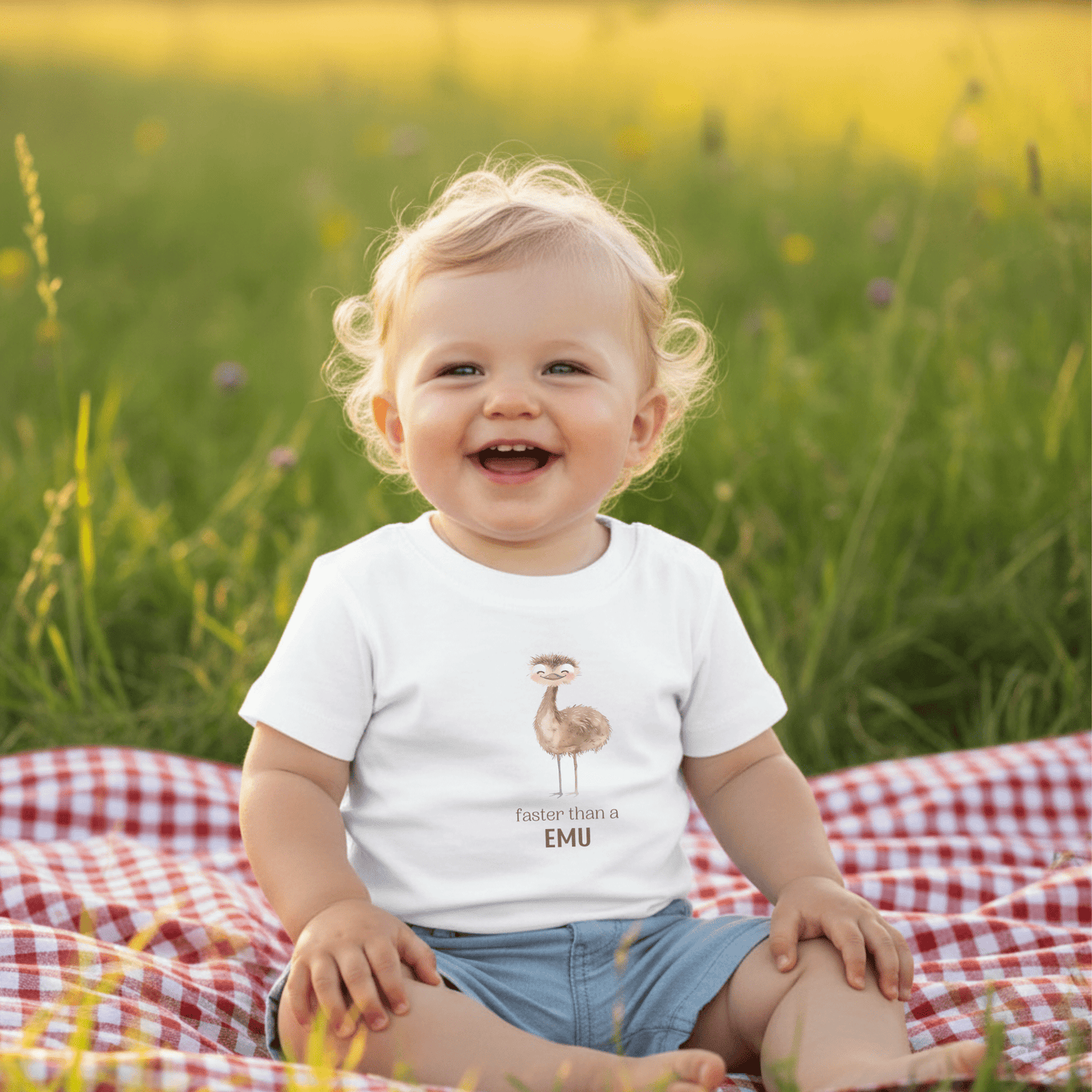 Faster than an Emu - Australian Baby T-shirt - Baby T-shirt - adorable baby - aunt uncle gifts - aussie baby