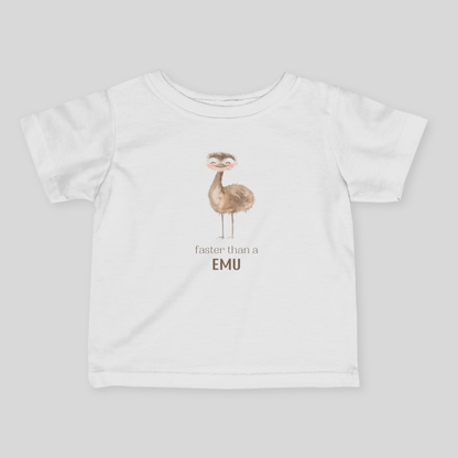 Faster than an Emu - Australian Baby T-shirt - Baby T-shirt - adorable baby - aunt uncle gifts - aussie baby
