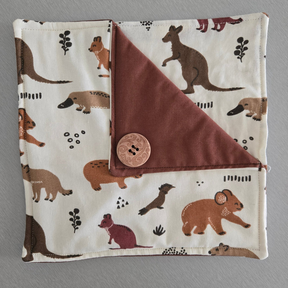 Handmade Cotton Napkin Holder – Aussie Animals & Cherries - Napkin Holder - Australian animals - camping - cherry print