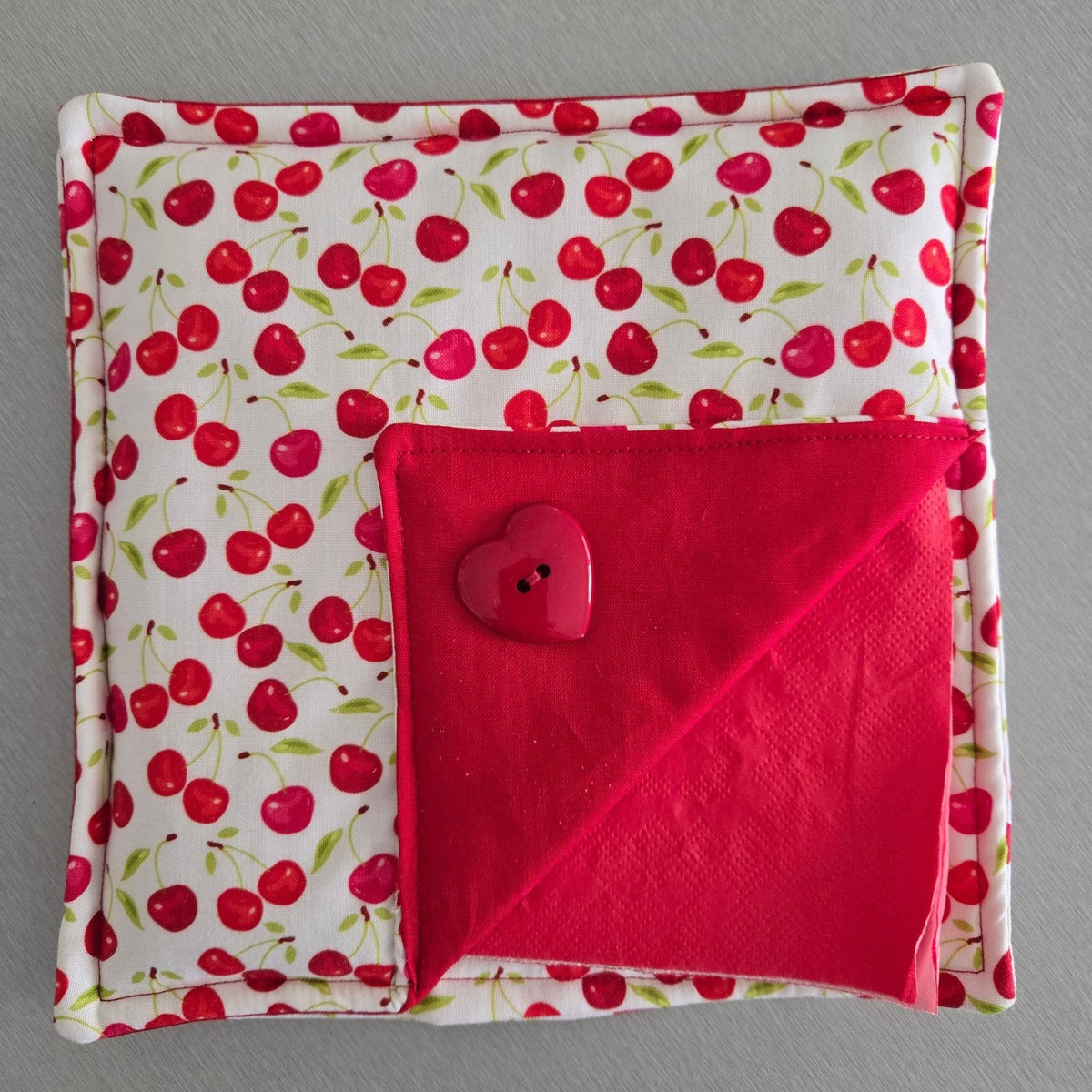 Handmade Cotton Napkin Holder – Aussie Animals & Cherries - Napkin Holder - Australian animals - camping - cherry print