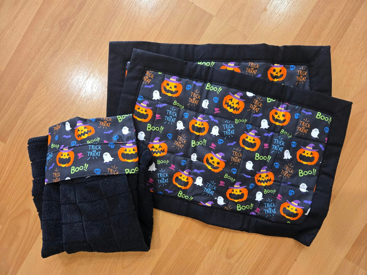 Handmade Halloween Placemats & Hanging Hand Towel Set - Homewares - cotton placemats - Halloween - Halloween gifts
